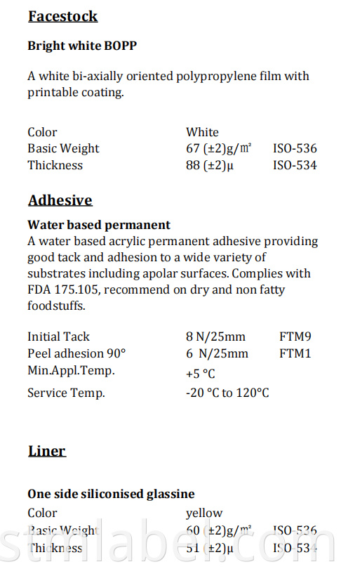 Bright White Bopp Water Based Permanent Yellow Glassine